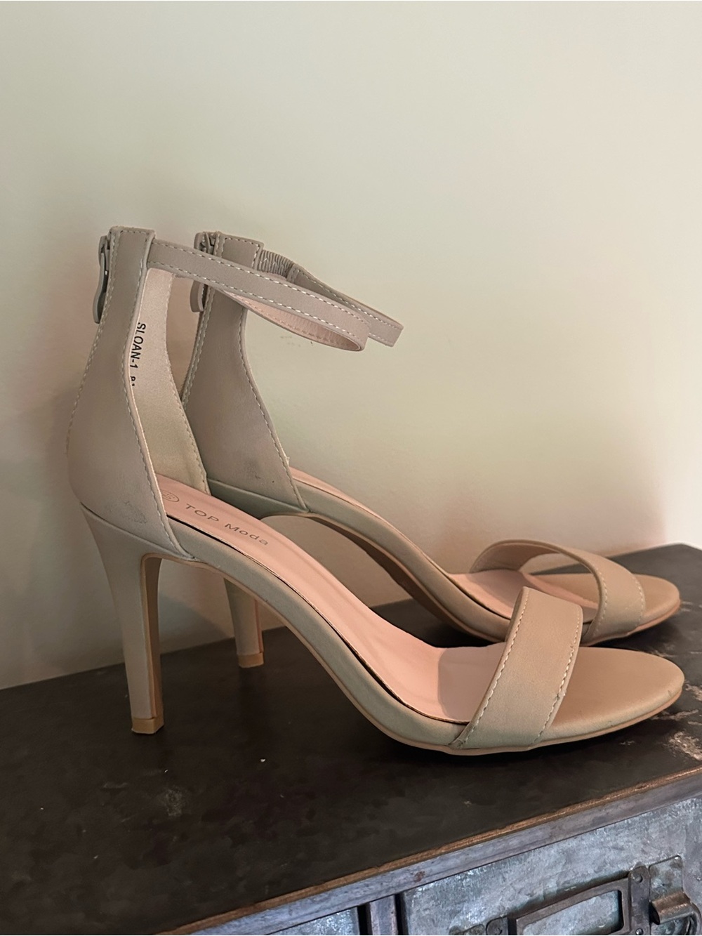 Nude ankle strap high heel sandals 8.5 zipper back worn once